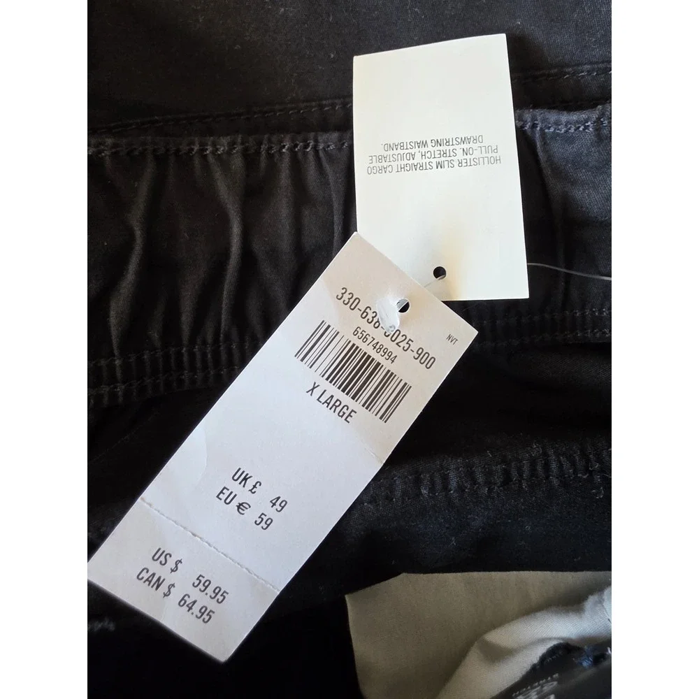 NWT Hollister Cargo Pants Men XL Black Solid Cotton Casual Streetwear Trousers